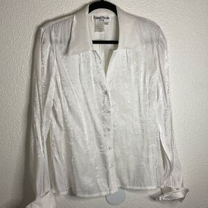Ronnie Nicole- White shimmer button up gem blouse- Size XL